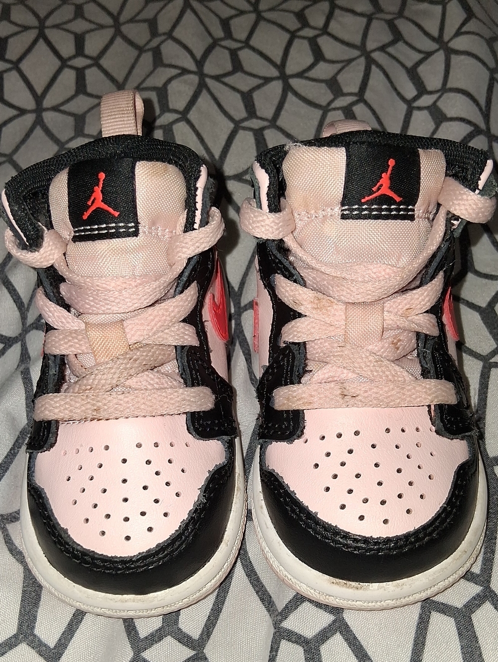 Jordan Kids Pink and Black High-Top Sneakers with Coral Jumpman